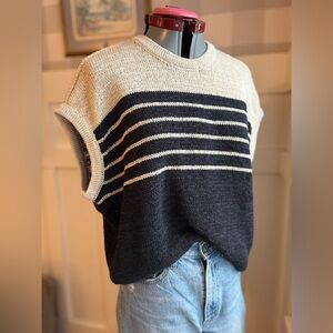 Yaya Elegant Black and Cream Striped Women's Sweater Size XL